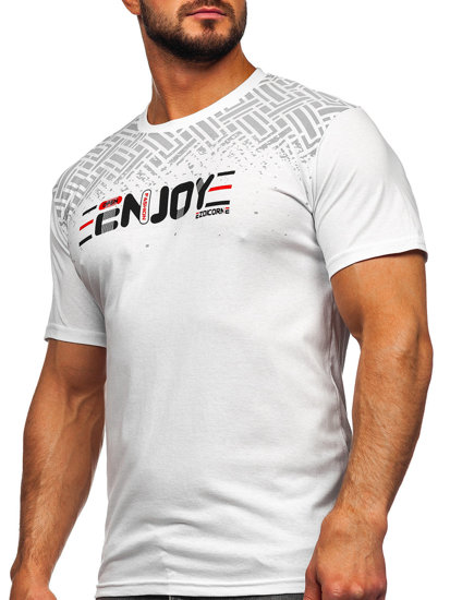 Camiseta algodón de manga corta con impresión para hombre blanco Bolf 14720