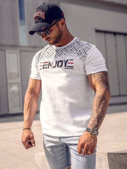 Camiseta algodón de manga corta con impresión para hombre blanco Bolf 14720A