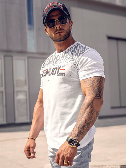 Camiseta algodón de manga corta con impresión para hombre blanco Bolf 14720A