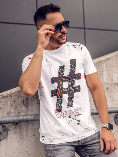 Camiseta algodón de manga corta con impresión para hombre blanco Bolf 14728A