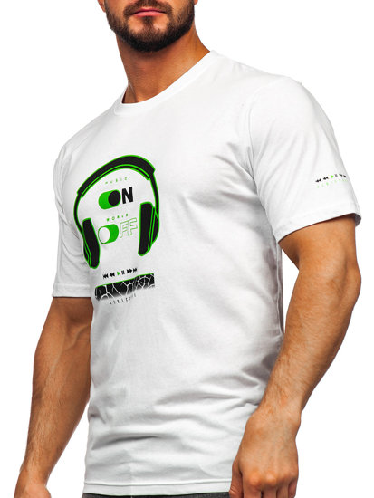 Camiseta algodón de manga corta con impresión para hombre blanco Bolf 14740