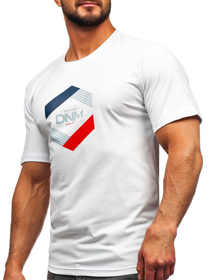 Camiseta  algodón de manga corta con impresión para hombre blanco Bolf 14741