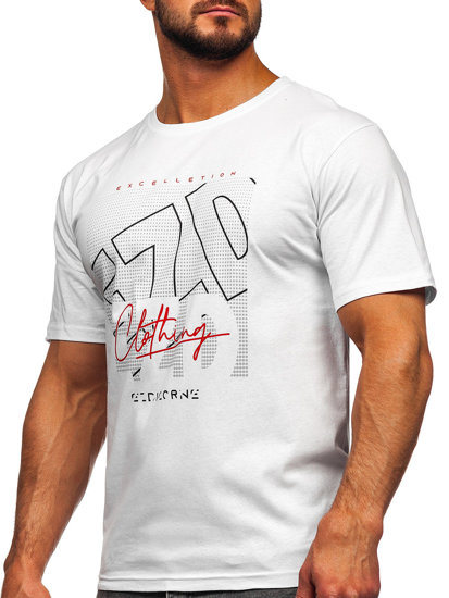 Camiseta algodón de manga corta con impresión para hombre blanco Bolf 14748