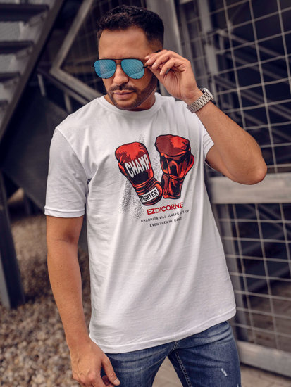 Camiseta algodón de manga corta con impresión para hombre blanco Bolf 14751A