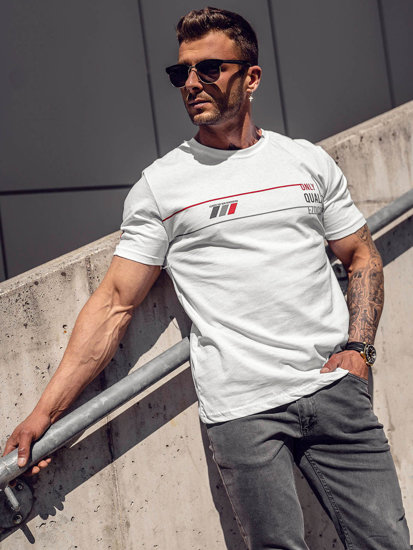 Camiseta algodón de manga corta con impresión para hombre blanco Bolf 14772A