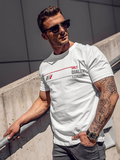 Camiseta algodón de manga corta con impresión para hombre blanco Bolf 14772A