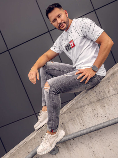 Camiseta algodón de manga corta con impresión para hombre blanco Bolf 147737A