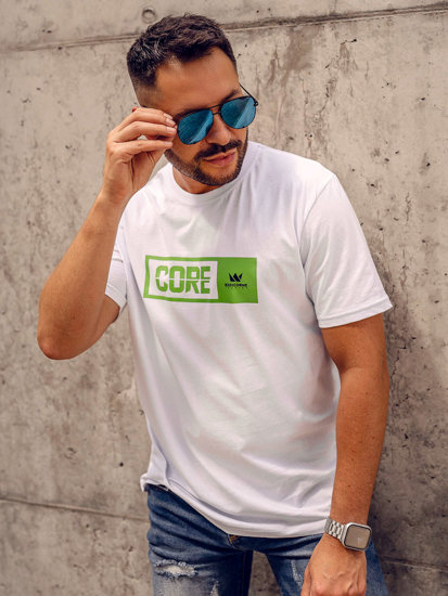 Camiseta algodón de manga corta con impresión para hombre blanco Bolf 14790A