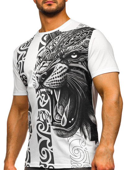 Camiseta algodón de manga corta con impresión para hombre blanco Bolf 5040