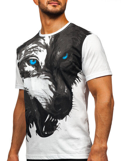 Camiseta algodón de manga corta con impresión para hombre blanco Bolf 5041