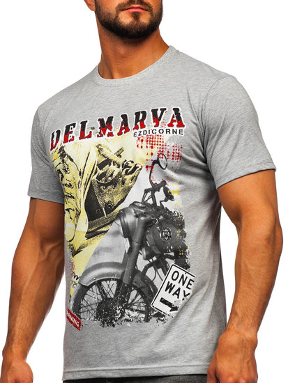 Camiseta algodón de manga corta con impresión para hombre gris Bolf 143008