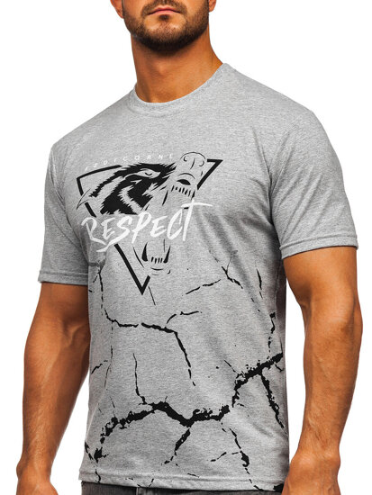 Camiseta algodón de manga corta con impresión para hombre gris Bolf 5035