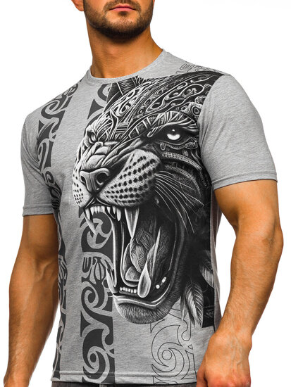 Camiseta algodón de manga corta con impresión para hombre gris Bolf 5040