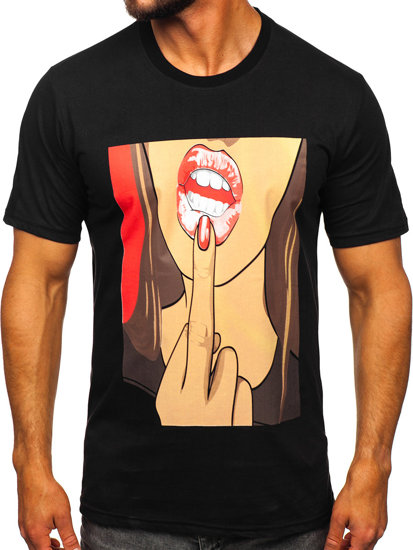 Camiseta algodón de manga corta con impresión para hombre negro Bolf 143018