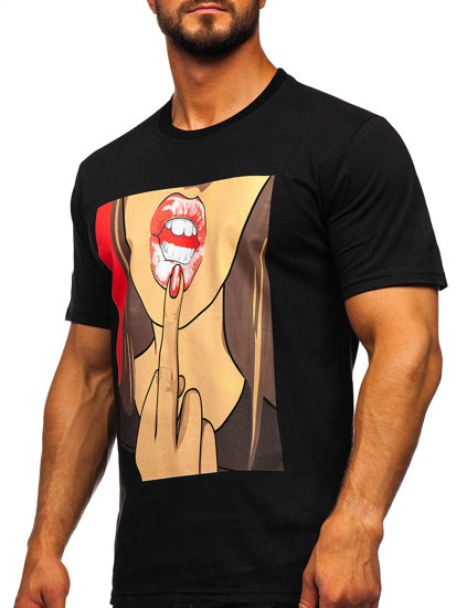 Camiseta algodón de manga corta con impresión para hombre negro Bolf 143018