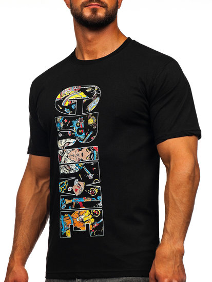 Camiseta algodón de manga corta con impresión para hombre negro Bolf 143023