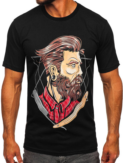 Camiseta algodón de manga corta con impresión para hombre negro Bolf 143024