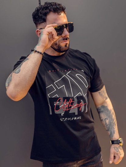 Camiseta algodón de manga corta con impresión para hombre negro Bolf 14748A