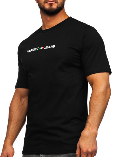 Camiseta algodón de manga corta con impresión para hombre negro Bolf 14761