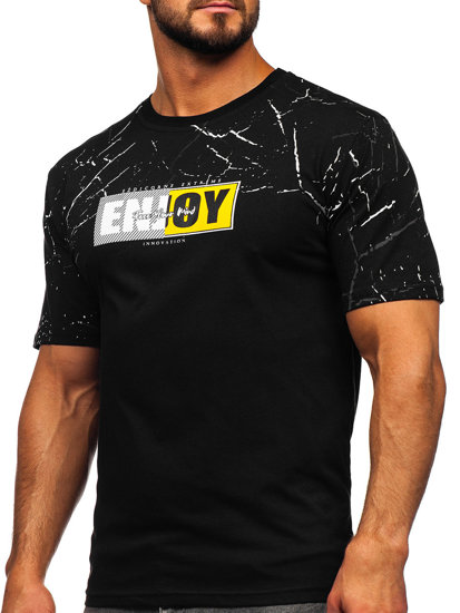 Camiseta  algodón de manga corta con impresión para hombre negro Bolf 147737