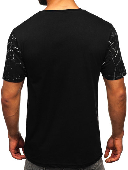 Camiseta  algodón de manga corta con impresión para hombre negro Bolf 147737