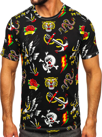 Camiseta algodón de manga corta con impresión para hombre negro Bolf 14962