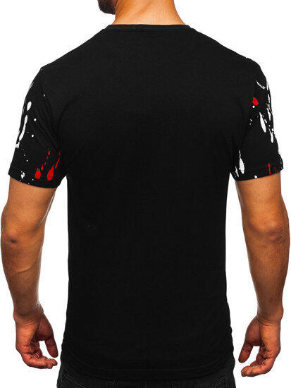 Camiseta algodón de manga corta con impresión para hombre negro y rojo Bolf 14727