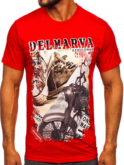 Camiseta algodón de manga corta con impresión para hombre rojo Bolf 143008