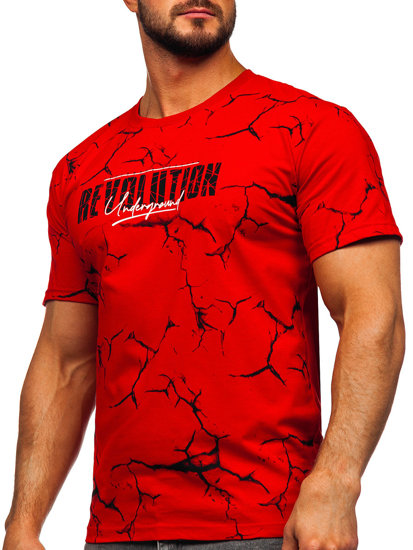 Camiseta algodón de manga corta con impresión para hombre rojo Bolf 14717