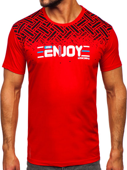 Camiseta algodón de manga corta con impresión para hombre rojo Bolf 14720