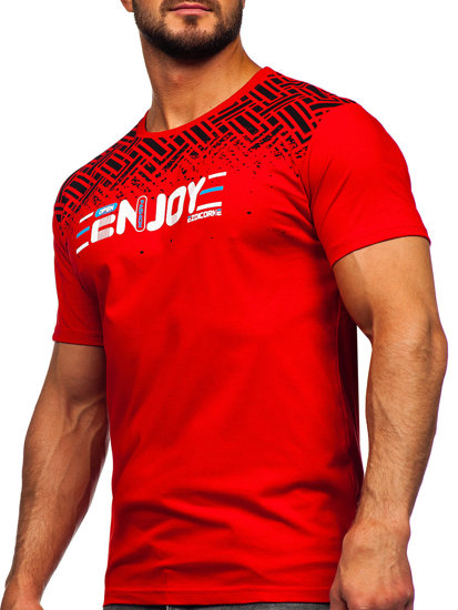 Camiseta algodón de manga corta con impresión para hombre rojo Bolf 14720