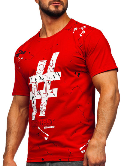 Camiseta algodón de manga corta con impresión para hombre rojo Bolf 14728