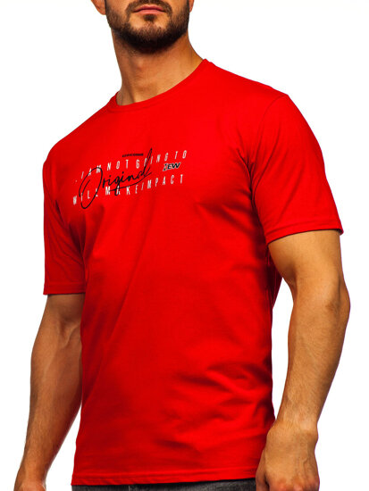 Camiseta algodón de manga corta con impresión para hombre rojo Bolf 5032