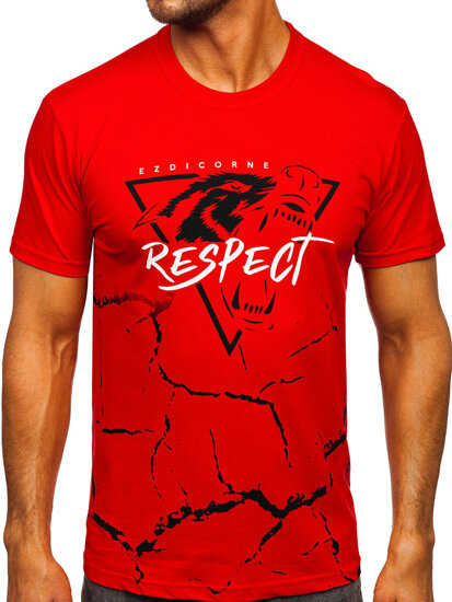 Camiseta algodón de manga corta con impresión para hombre rojo Bolf 5035