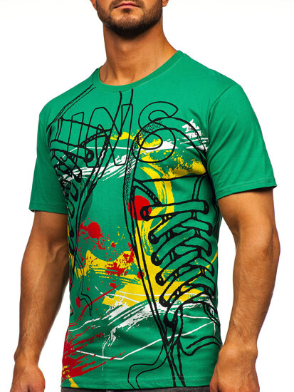 Camiseta algodón de manga corta con impresión para hombre verde Bolf 143000