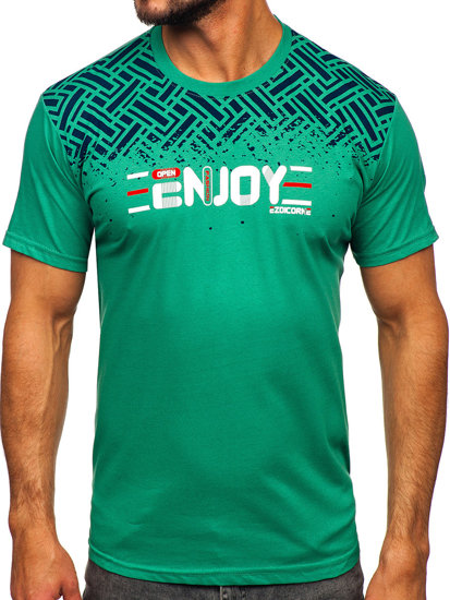 Camiseta algodón de manga corta con impresión para hombre verde Bolf 14720