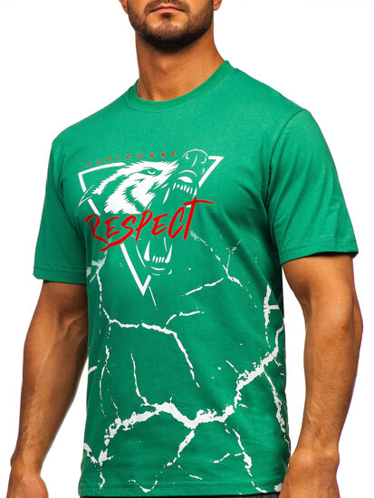 Camiseta algodón de manga corta con impresión para hombre verde Bolf 5035