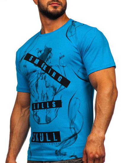 Camiseta algodón de manga corta para hombre azul turquesa Bolf 14701