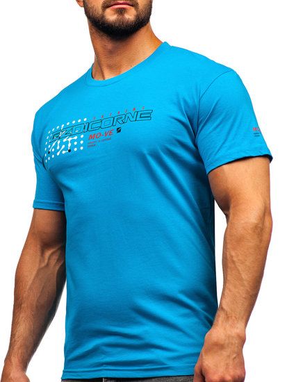 Camiseta algodón de manga corta para hombre azul turquesa Bolf 14732