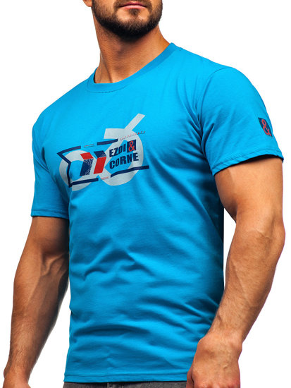 Camiseta algodón de manga corta para hombre azul turquesa Bolf 14736