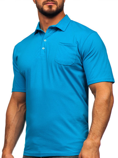 Camiseta algodón de manga corta polo para hombre azul turquesa Bolf 143006