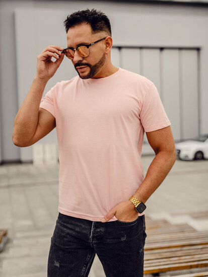 Camiseta algodón de manga corta sin impresión para hombre rosa claro Bolf 192397A