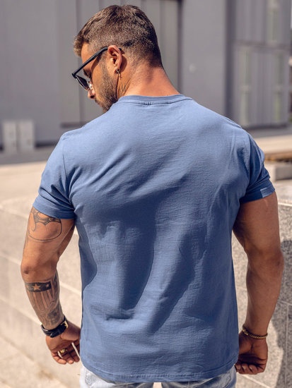 Camiseta algodón sin impresión para hombre azul Bolf 192397A