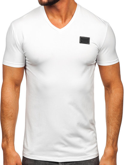 Camiseta con escote de pico con impresión para hombre blanco Bolf MT3030