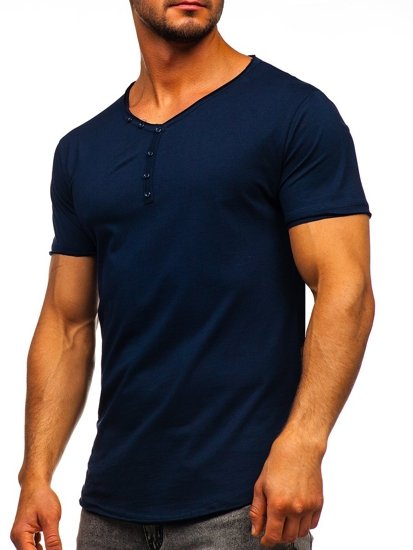 Camiseta con escote de pico sin impresión para hombre azul oscuro Bolf 4049