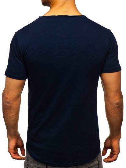 Camiseta con escote de pico sin impresión para hombre azul oscuro Bolf 4049