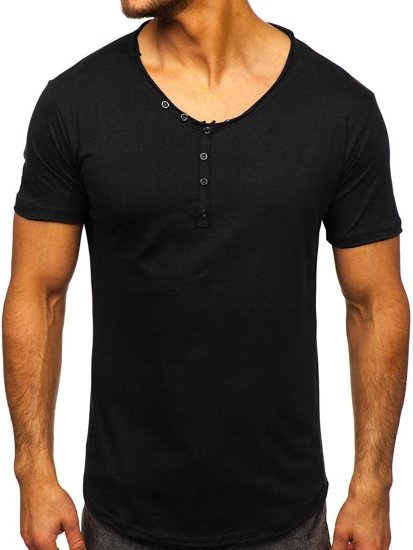 Camiseta con escote de pico sin impresión para hombre negro Bolf 4049