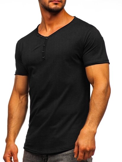 Camiseta con escote de pico sin impresión para hombre negro Bolf 4049