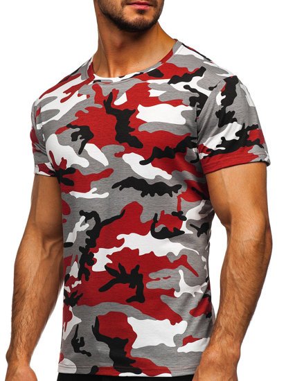 Camiseta de camuflaje para hombre color gris y burdeos Bolf S807