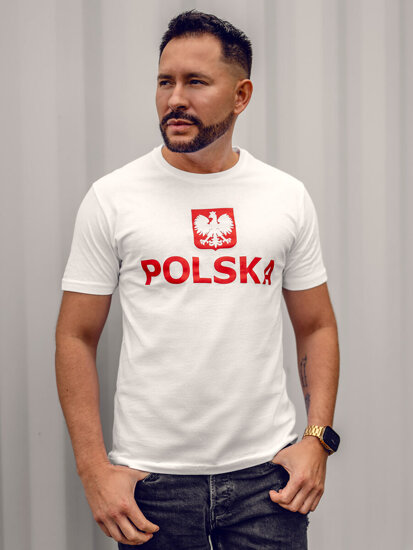 Camiseta de hombre de algodón blanca con estampado Polonia 5065A